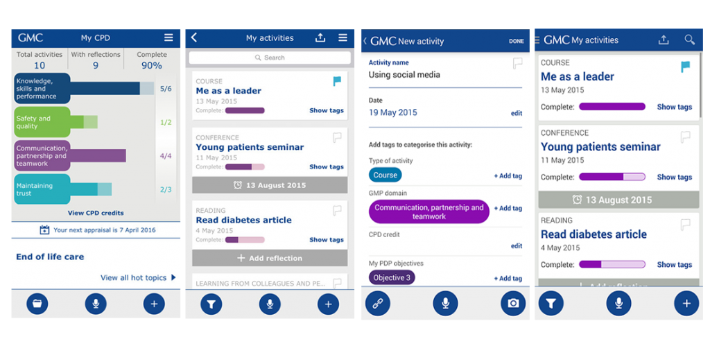 Screenshot of MyCPD app