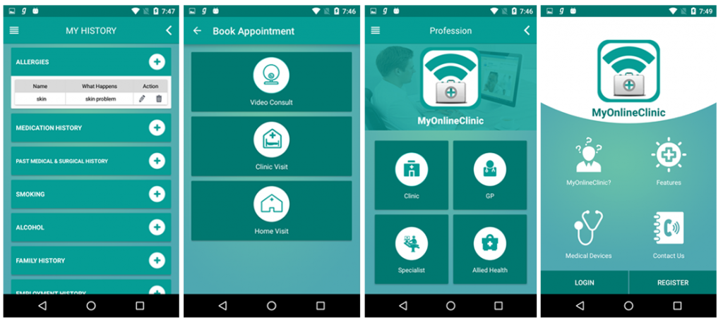 Screenshot of MyOnlineClinic app