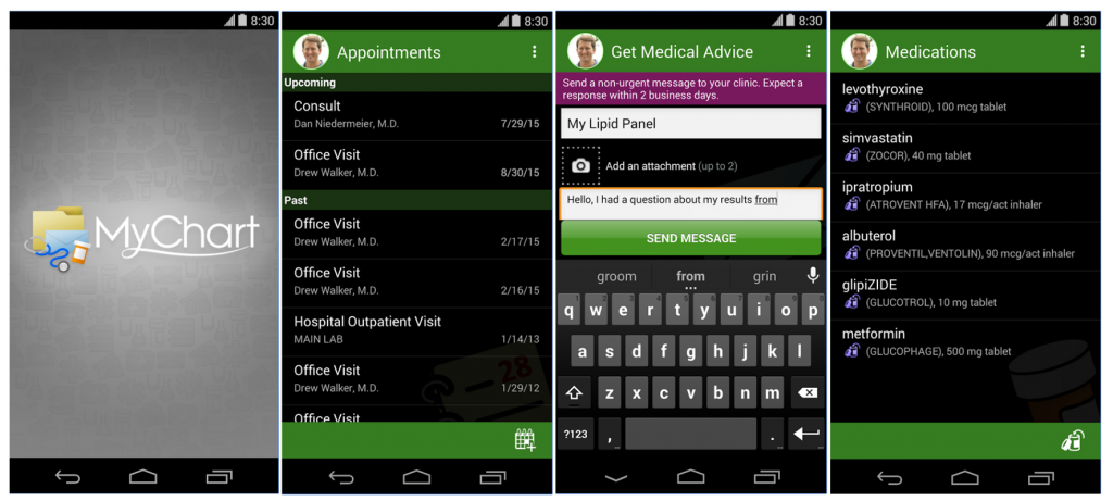 Screenshot of MyChart app